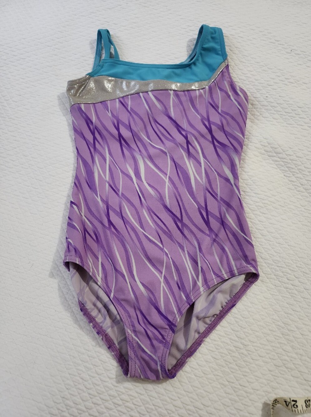 Capezio Girls Large Gymnastics Leotard Purple Aqua Silver Metallic
